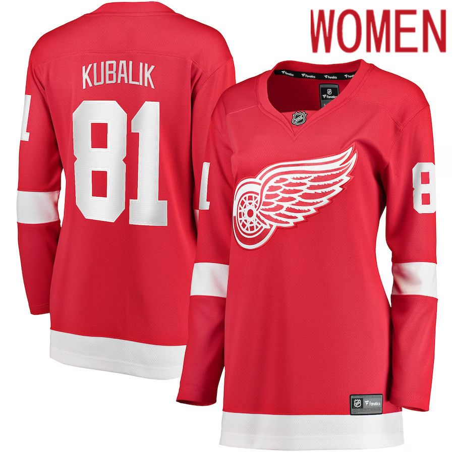 Women Detroit Red Wings 81 Dominik Kubalik Fanatics Branded Red Home Breakaway Player NHL Jersey